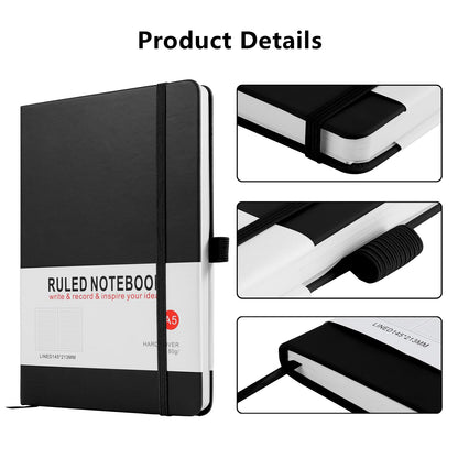 A5 Notebook, Journal Note Pad Hardback Journal Notebook A5 Notepad Composition Notebooks PU Leather Notebook for Office School Home Business Writing & Note Taking 200 Pages (100 Sheets)-Black