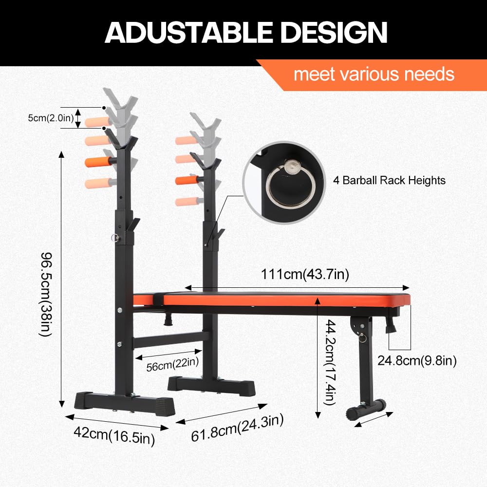 - Weight Bench with Adjustable Barbell Height, Heavy Duty Lift Bench