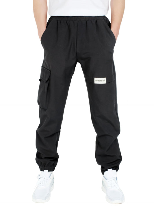 CAMLAKEE Kids Softhell Hiking Trousers Boys Waterproof Outdoor Cargo Pants Walking Jogging Bottoms with Elastic Waist Black UK:13-14 Years (manufacturers's size: 170)