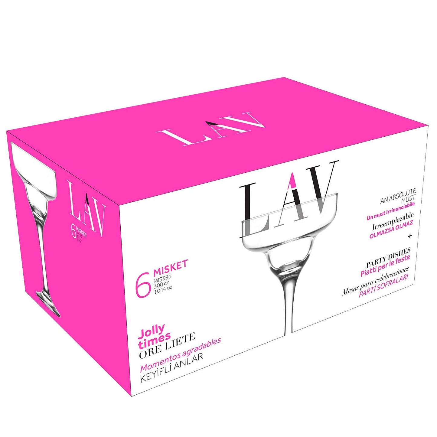 6x Clear 300ml Misket Magarita Glasses - Espresso Martini Champagne Cocktail Gin Wine Drinking Party Coupe Glass Set - By LAV