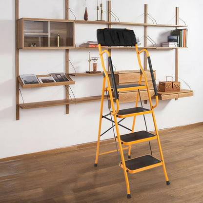 - Karlhome 4-Step Folding DIY Step Ladder With Safety Handrail & Toolbag | 150kg Capacity -