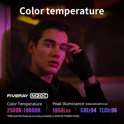 - ZHIYUN FIVERAY M20C [Official] 20W RGB Video Light, 4500mAh Rechargeable Camera Light