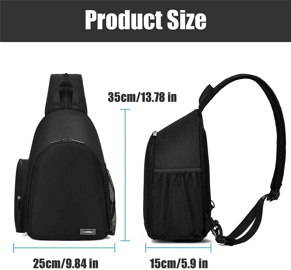 Cwatcun Camera Bag, Sling Camera Case Shoulder Backpack with Tripod Holder for Canon Nikon Sony Pentax DSLR SLR Mirrorless Cameras Black