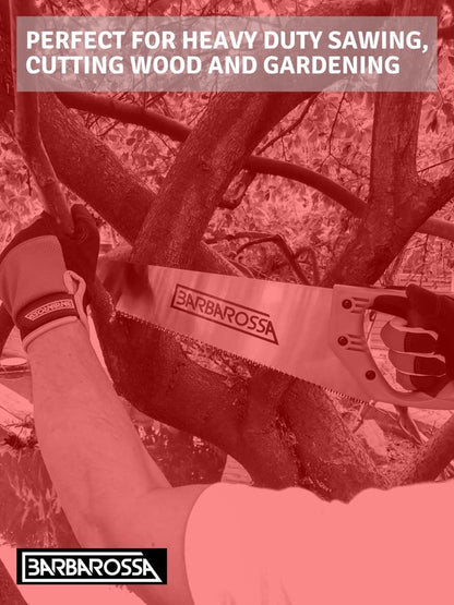 Barbarossa Pro Hand Saw, Perfect for 1st Fix Heavy Duty Sawing, Trimming, Gardening, Wood Cutting, Plastic, Made from Carbon steel with 8 TPI / 9 points, ABS plastic soft Grip handle (14" / 350mm)