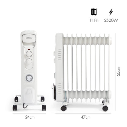 = VonHaus Oil Filled Radiator 11 Fin, Heater Portable Electric Free Standing 2500W for Home, Office, Any Room