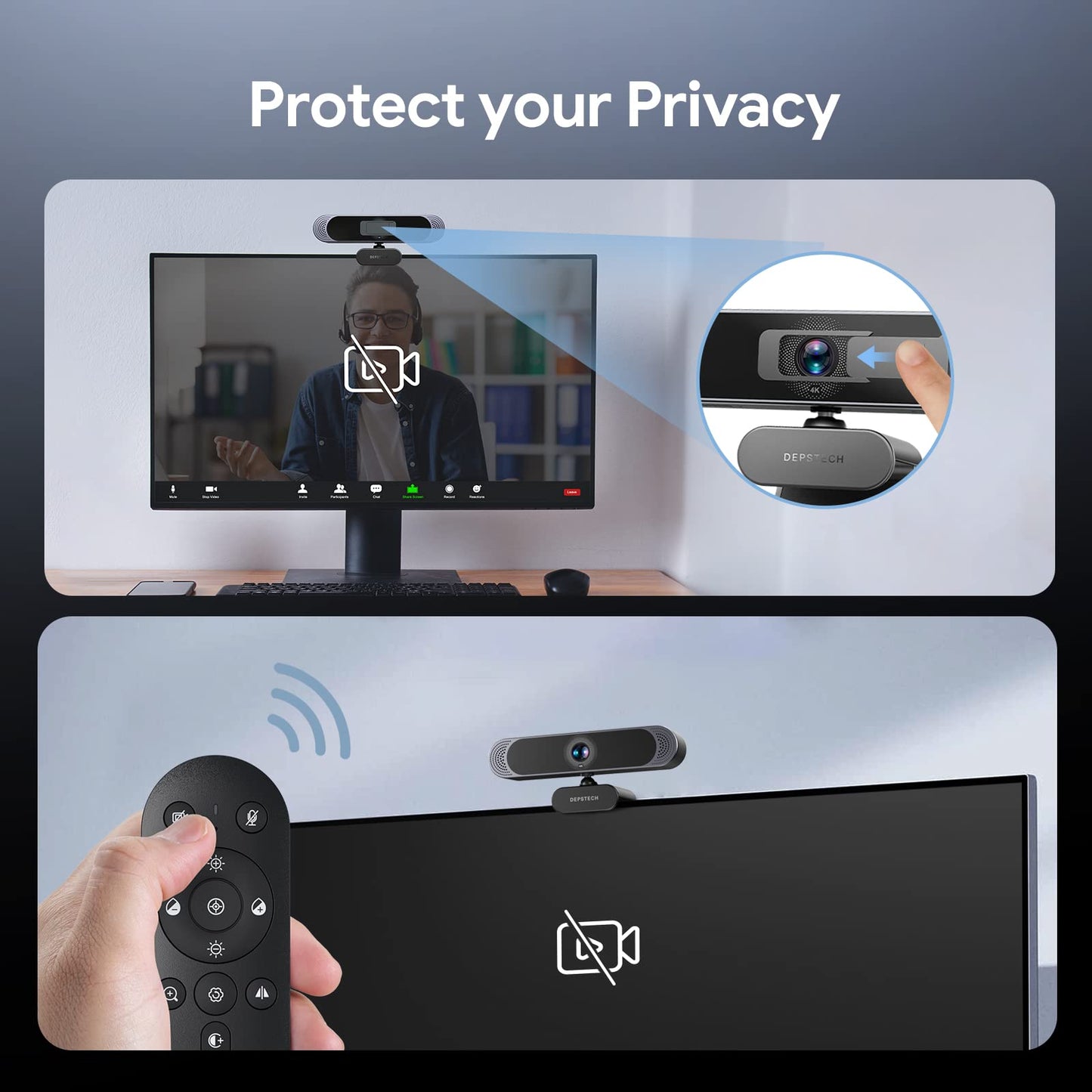 DEPSTECH 4K Webcam, Ultra HD 1/2.55'' Sony Sensor, 3x Digital Zoom, Dual Noise-Canceling Microphones, Remote Control, Auto Focus, Streaming Camera Webcam for PC, Laptop, Video Call, Zoom, Skype, Teams