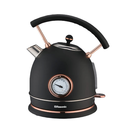 - Rasonic Classic Retro Electric Kettle | 1.8L | Stainless Steel | 3KW Fast Quiet Boiling | Matt Finish Black and Rose Gold -