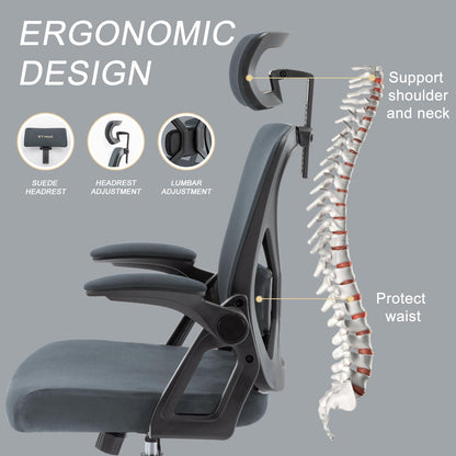 - Symino Office Chair | Ergonomic Office Chair | Lumbar Support | Desk Chair | 150 kg | Grey -