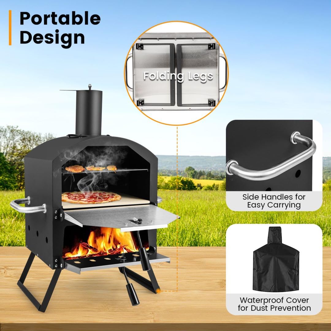 - TANGZON Outdoor Pizza Oven | 2 Tier Wood-fired Pizza Maker | Waterproof Cover -