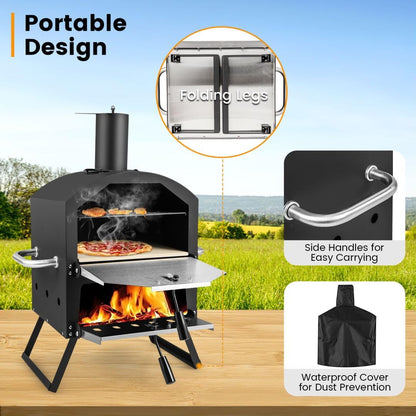 - TANGZON Outdoor Pizza Oven | 2 Tier Wood-fired Pizza Maker | Waterproof Cover -