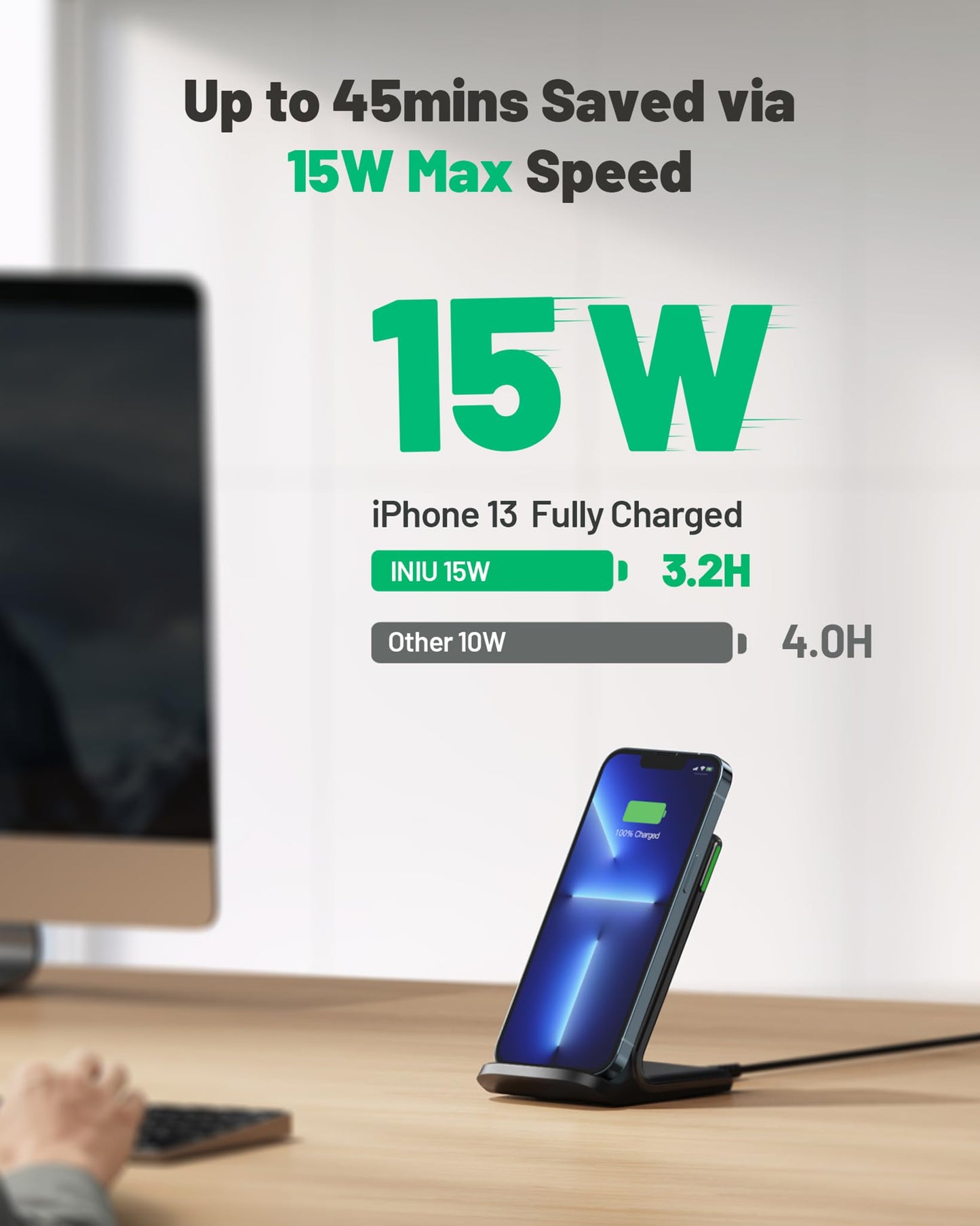 - INIU Wireless Charger | 15W Fast Wireless Charging Stand | Qi Certified | Sleep-friendly -