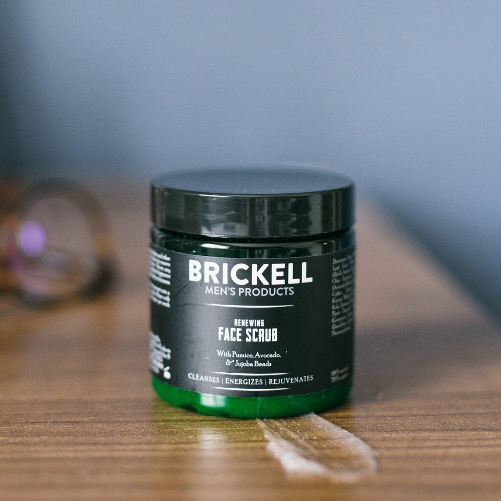 Brickell Men's Renewing Face Scrub for Men, Natural and Organic Deep Exfoliating Facial Scrub Formulated with Jojoba Beads, Coffee Extract and Pumice, 118 mL, Scented