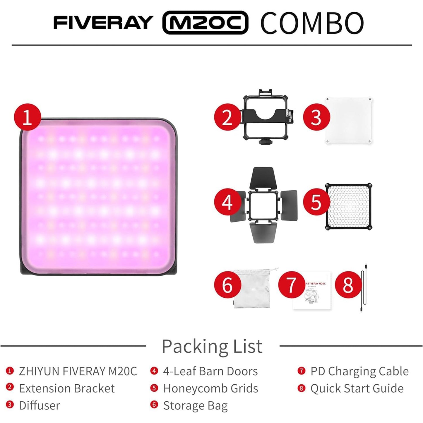 - ZHIYUN FIVERAY M20C [Official] 20W RGB Video Light, 4500mAh Rechargeable Camera Light