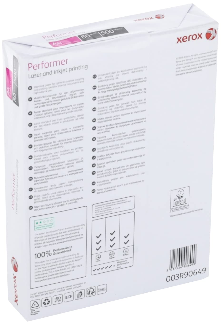 - Xerox Performer Multifunction Paper, 80gsm, A4, 1 Carton, 5 Reams, 2500 Sheets, 5 Reams per Carton