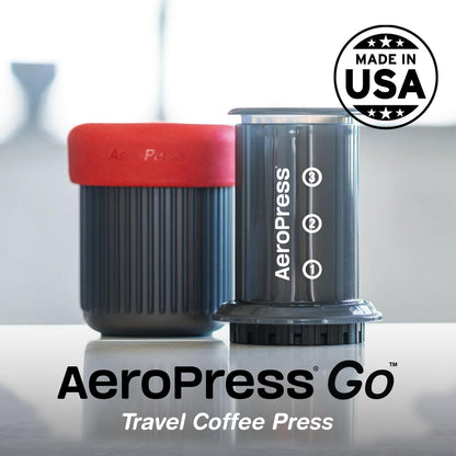 Aeropress Go Portable Travel Coffee Press Kit, 1-3 Cups in a Minute, Coffee, Espresso, & Cold Brew Maker, Manual Coffee Making Machine for Travel, Includes Mug & Lid