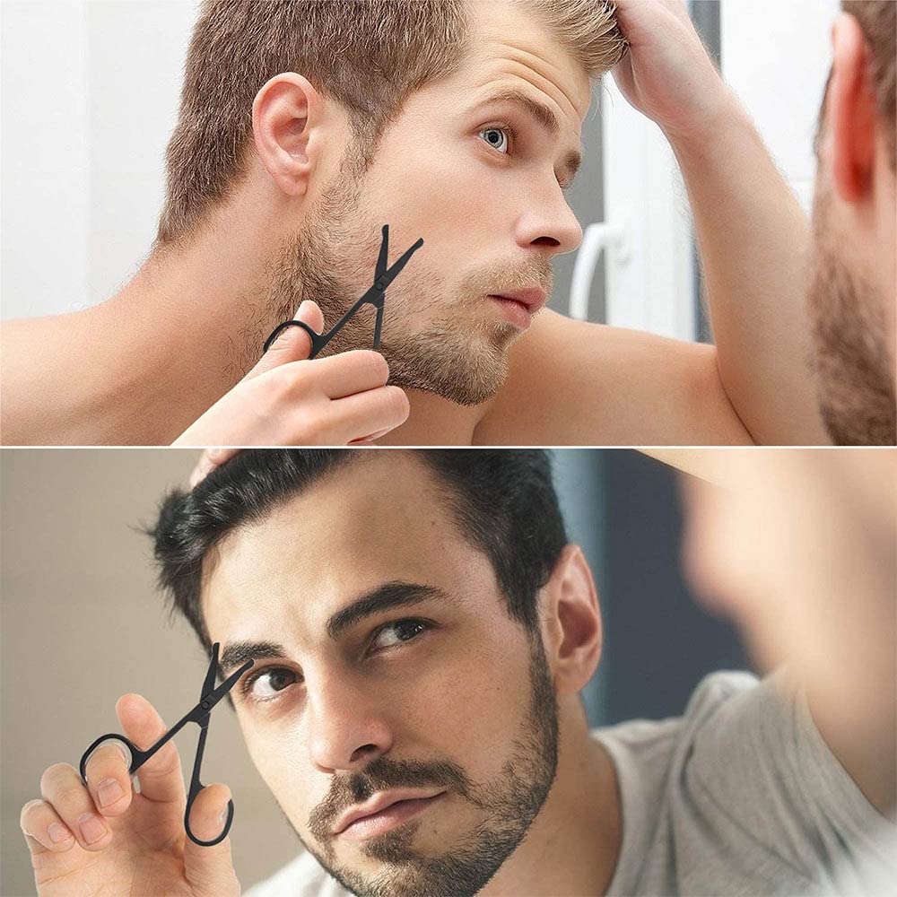 - Stainless Steel Nose Hair Scissors for Trimming Facial Hair | Ear Hair | Eyebrow | Black -