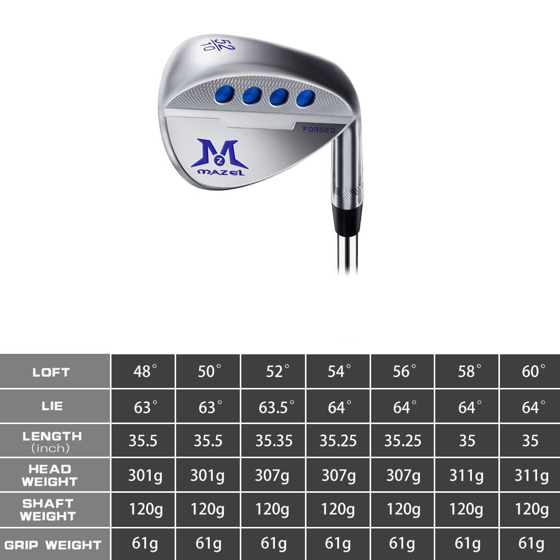 - MAZEL Individual Right Handed Golf Sand Wedge 48,50,52,54,56,58,60 -