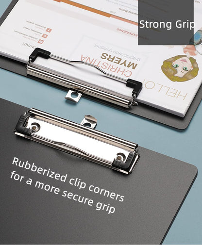 Clipboard Folder, 6 Packs A4 Plastic Clip Boards with Secure Hold for Office & Classroom Supplies - Black