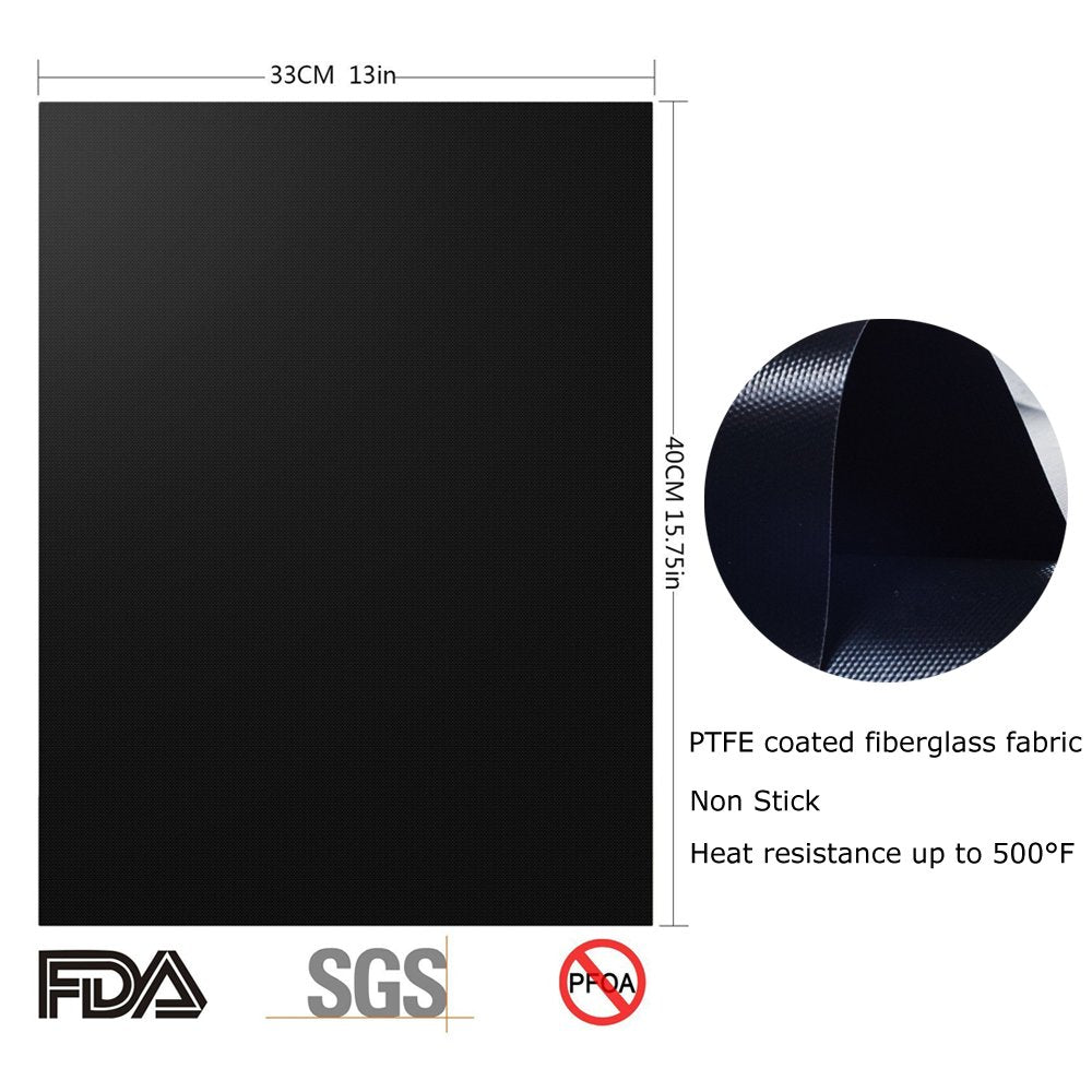 BEEWAY BBQ Mats, Universal Oven Liners for Bottom of Fan Assisted Ovens - Teflon, Reusable, Washable, Non Stick for Charcoal or Gas Grills - Bonus 12" Silicone Tongs (Pack of 5)