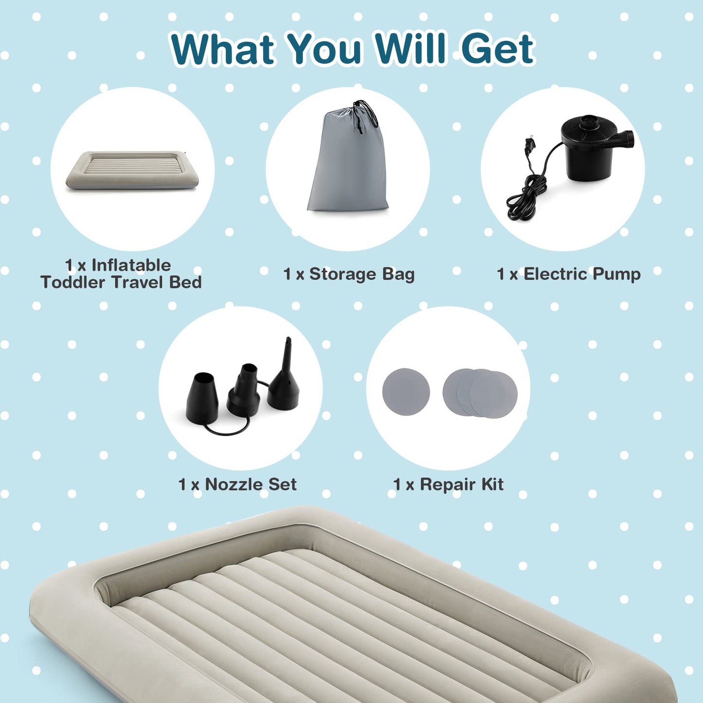 - Maxmass Kids Inflatable Travel Bed | Portable Air Mattress with Electric Pump -
