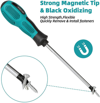 -  WAIZHIUA 10Pcs Screwdriver Set, Heavy Duty Magnetic Screwdriver with 5 Flat & 5 Cross Head