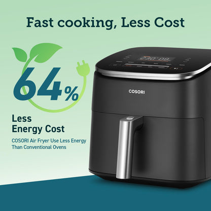 COSORI Air Fryer TurboBlaze, 6L Compact Design, 9 Functions with 5 Auto Fan Speeds Airflow System, Fast and Energy Saving, 30℃ to 230℃, Quiet, 110+ Recipes, Oil Free, Non-stick, Dishwasher Safe