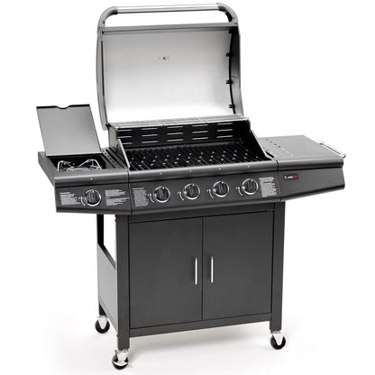 CosmoGrill Pro Deluxe 5 Gas Burner 4+1 Barbecue Grill, Stainless-Steel Warming Rack, Side-Burner, Built-in Temperature Gauge for Home Garden Party Outdoor Cooking (93411)