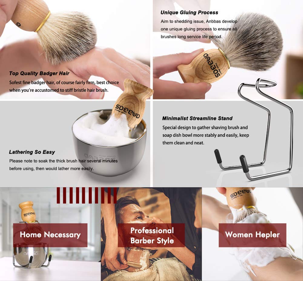 - Shaving Set | 4pcs | Badger Hair Shaving Brush | Stainless Steel Shaving Brush Stand | Perfect for Dad Gift -