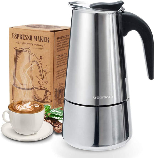- Godmorn Stovetop Espresso Maker| Italian Coffee Maker Moka Pot | 300ml/6 Cup (Espresso Cup=50ml) -