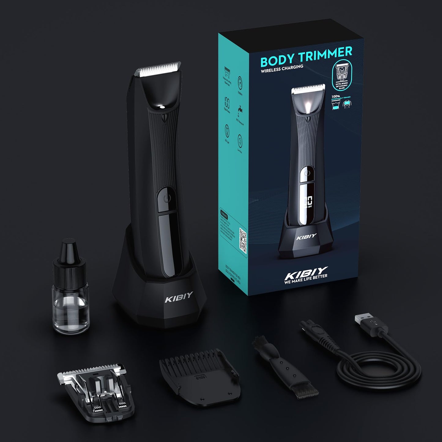 Body Hair Trimmer Men, Pubic Hair Trimmer for Men with 2 Ceramic Blade Heads, Ball Shaver for Private Parts with LED Light & Display, Ball Trimmer Body Groomer Men IPX7 Waterproof for Wet/Dry Use