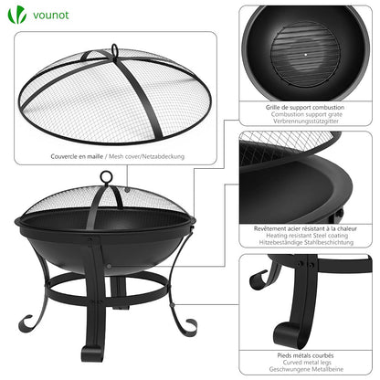- VOUNOT Fire Pit for Garden with Lid and Poker, Outdoor Heater Charcoal Log Wood Burner