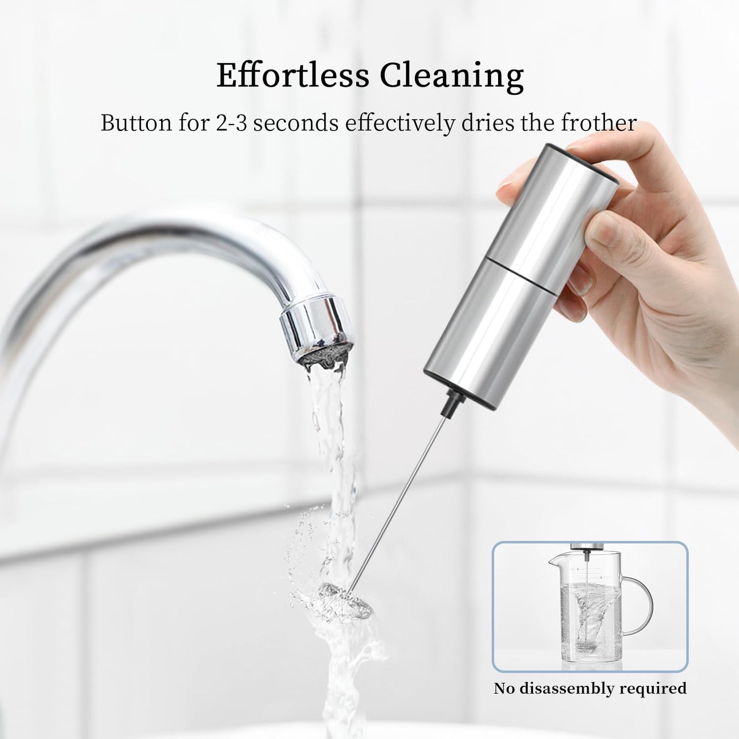- ELMWAY Electric Milk Frother Handheld | Stainless Steel Whisk -