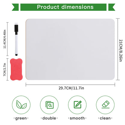 CRESZZLE 2-Pack Small Whiteboard Set - 8.2x11.8 Inch Double-Sided Mini Whiteboards with 2 Pens and 2 Erasers - Portable, Durable White Boards for Students, Classroom, Home, and Office
