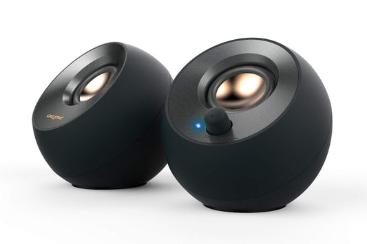 CREATIVE Pebble V2 - Minimalistic 2.0 USB-C Powered Desktop Speakers, 3.5 mm AUX-in, Up to 8W RMS Power for Computers and Laptops, Type-A Adapter Included and Extended Cable (Black)
