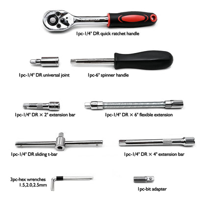 - Egofine 46 Pieces 1/4" Drive Socket Set&Tool Sets | Ratchet Wrench Set With Bit Socket Set -