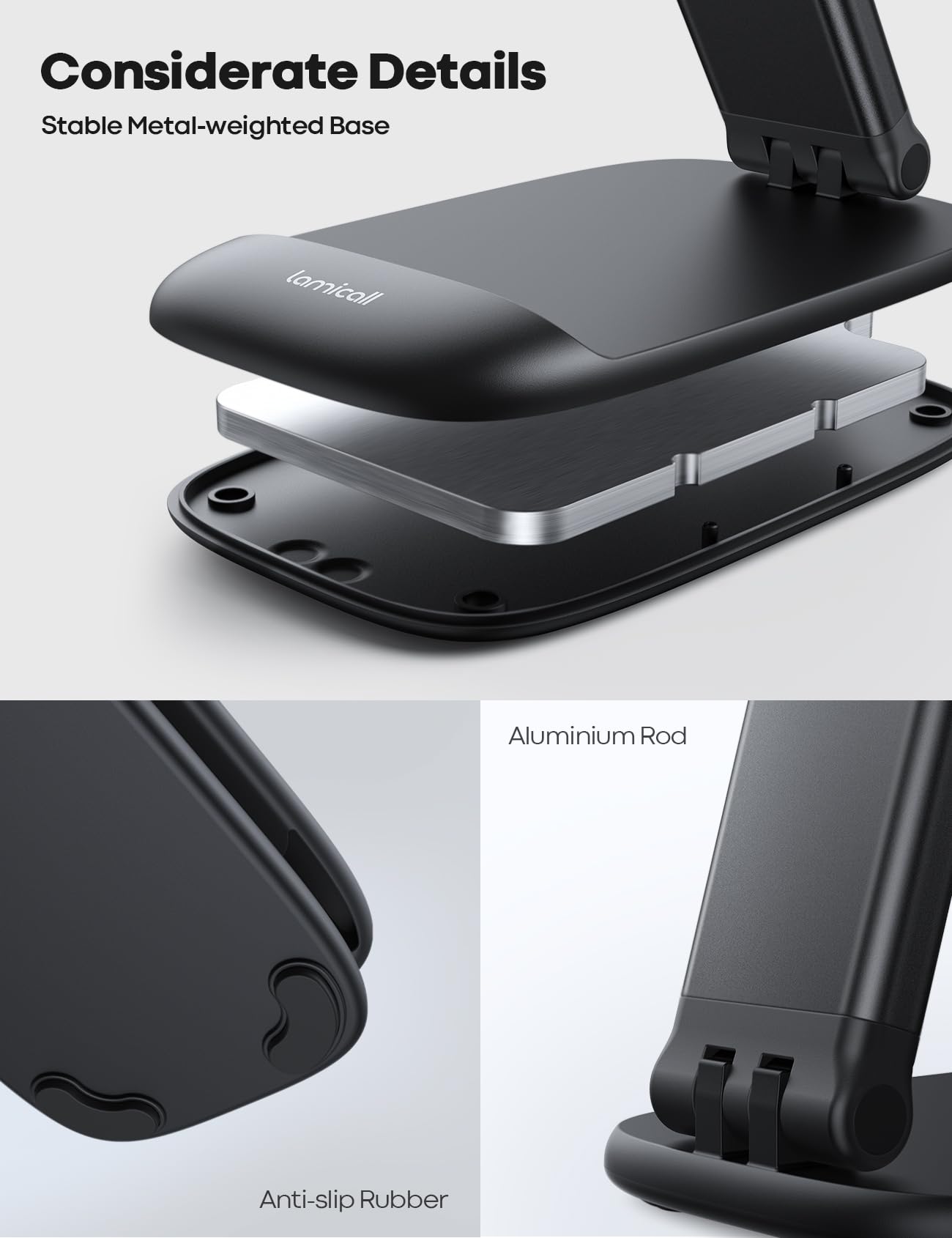 - Lamicall Foldable Phone Stand for Desk | Height Adjustable Phone Holder Cradle Dock -