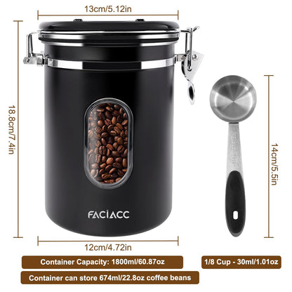- FACIACC Airtight Coffee Canister | 1800ML Stainless Steel Coffee Container with Measuring Scoop & Date Tracker Food Storage Container -