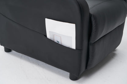 - Requena Recliner Armchair | PU Leather | Sofa Lounge With Leg Rest and Reclining Functions | Black -
