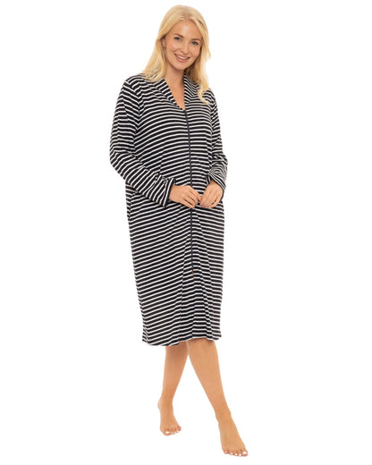 - Suzy & Me Ladies 100% Cotton Zip Dressing Gown | Regular | NAVY -