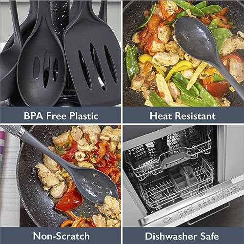 Blackmoor 66779 6-Piece Kitchen Utensils Set / Non-Scratch & Heat Resistant / BPA Free Plastic / Modern & Vibrant Stylish Black Marble Colour / Space Saving Kitchen Storage