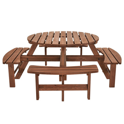 Britoniture 8 Seater Wooden Round Picnic Table and Bench for Garden Pub Patio