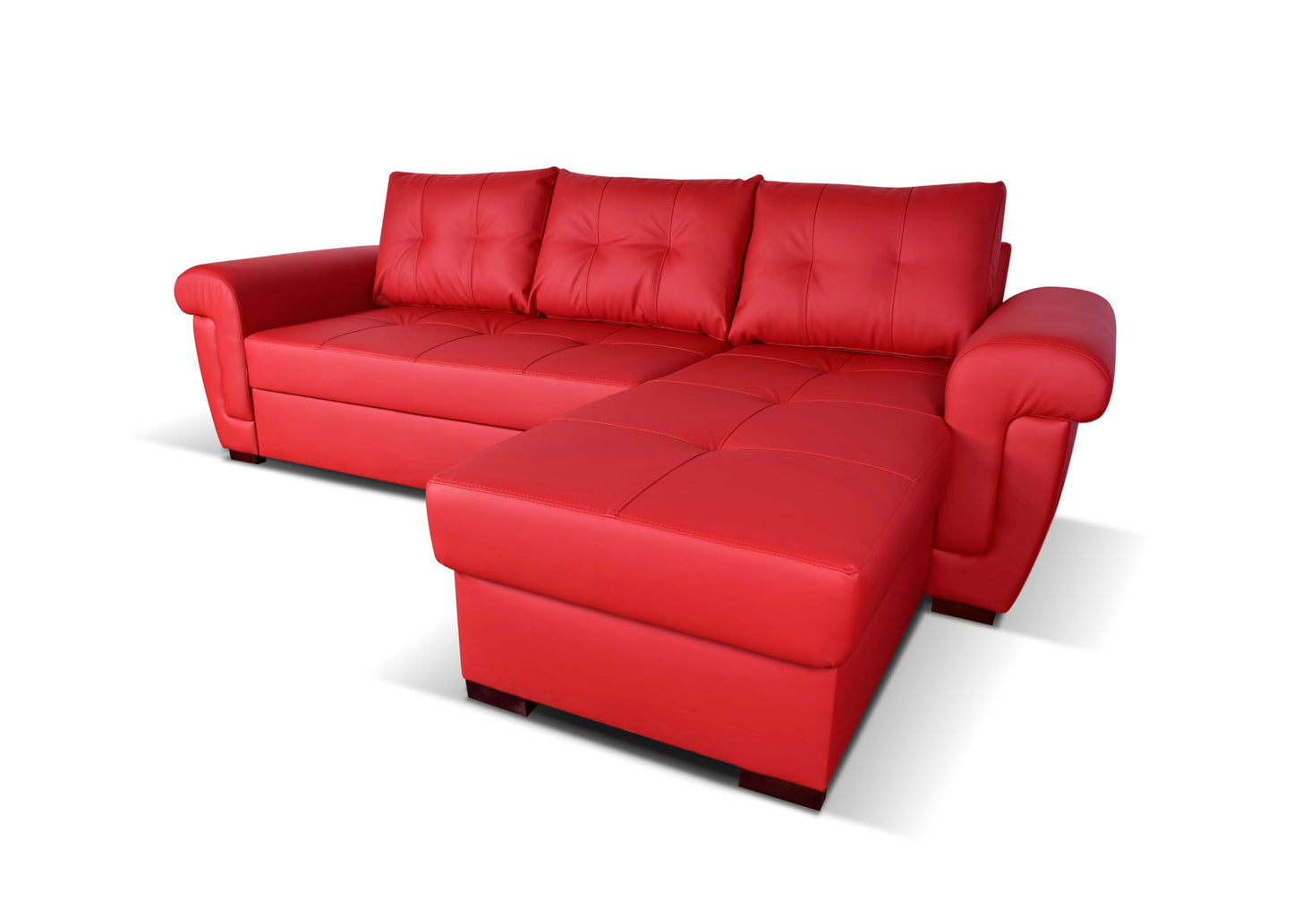 Corner Sofa Bed Black Soft Fabric/White PVC. Double Bed, Large Storage.