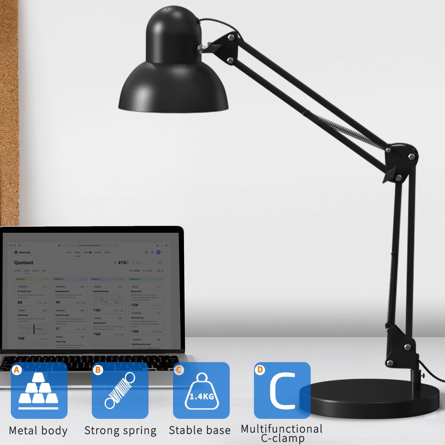 - LONGTOO Bigger Desk Lamp | Table Lamp with E27 Screw Bulb | Flexible Clamp on Desk Light -