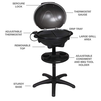 Andrew James BBQ Electric Grill Barbecue with 5 Temperature Settings Grey | Thermostat | Indoor & Outdoor Party | Removable Drip Tray & Condiment Stand | Healthy Grilling | Non-Stick Cooking Surface