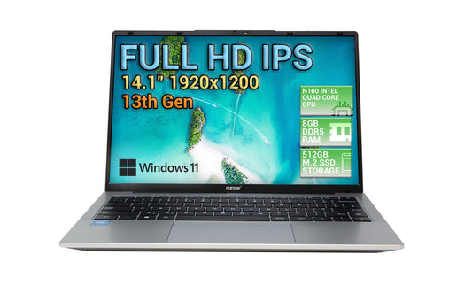 - Fusion5 13th Gen 14.1" Full HD Windows 11 Laptop | 512GB M.2 SSD Storage -