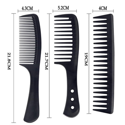 DAZISEN 3 Pieces Combs Set - Black Wide Toothed Comb Hairdressing Combs Heat Resistant Anti-static Detangling Hair Comb Cutting Combs