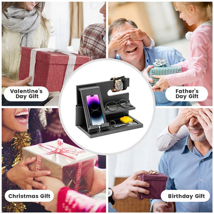 Birthday Gifts for Men who have everything Dad Gifts Wood Phone Docking Station for Men Bedside Table Organiser for Him Gifts for Dad Mens Gifts for Husband Presents for Men Bedside Gadget Organiser