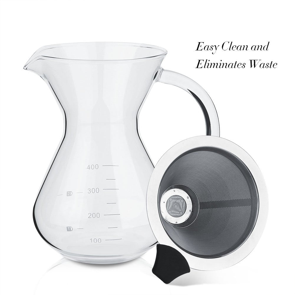 - HERCHR Pour Over Coffee Maker | 400ml/14Oz | Borosilicate Glass Pour Over Coffee Brewer -
