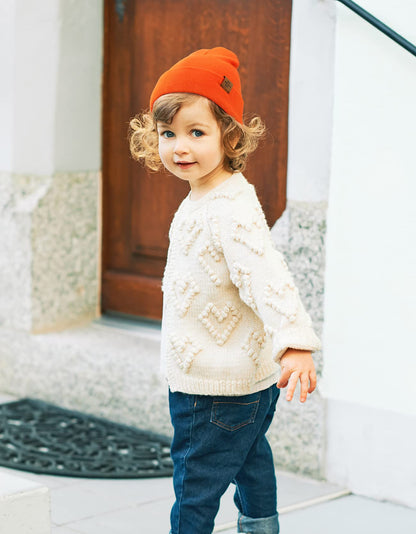 Beanie for Kid, Stretchy Childrens Thermal Insulated Wolly Hat with Turn Up for Boys and Girls, Double Layer for Winter Autumn (Orange)