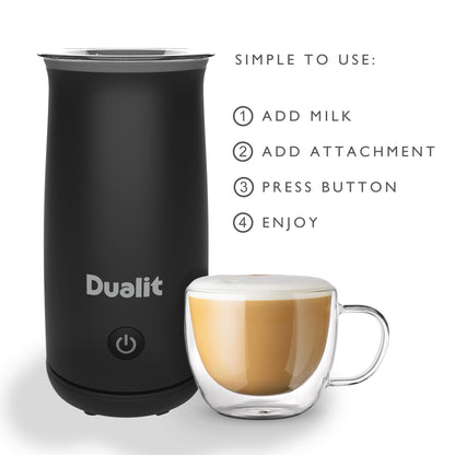 - Dualit Handheld Milk Frother |  One Touch Operation | Removable Whisk for Easy Cleaning | Cordless | Non-Stick | 340 ml Black -